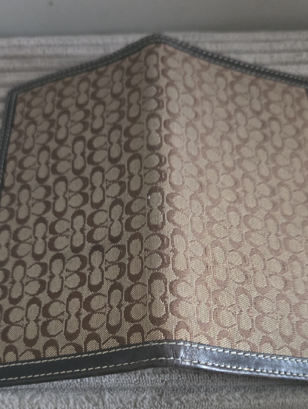 Coach Monogram Jacquard Passport/ Checks  Wallet in Tan and Brown